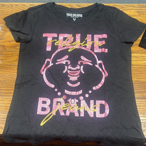 TRUE RELIGION | blk/pink glitter buddha tee - Picture 2 of 3